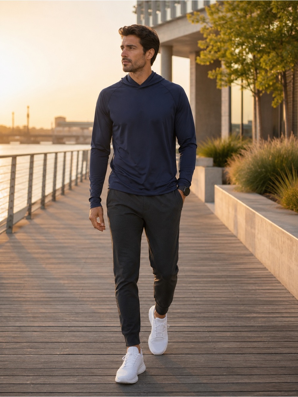 Men’s Navy Performance Hoodie Lightweight Athletic Long Sleeve Size M